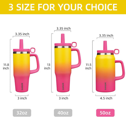32 oz Insulated Tumbler with Handle, Straw & Lid, Stainless Steel | Leak Proof, Travel, Thermal, Double Wall Vacuum, Keeps Hot/Cold, Spill Proof, BPA Free, Dishwasher Safe, Camping, Navy Blue