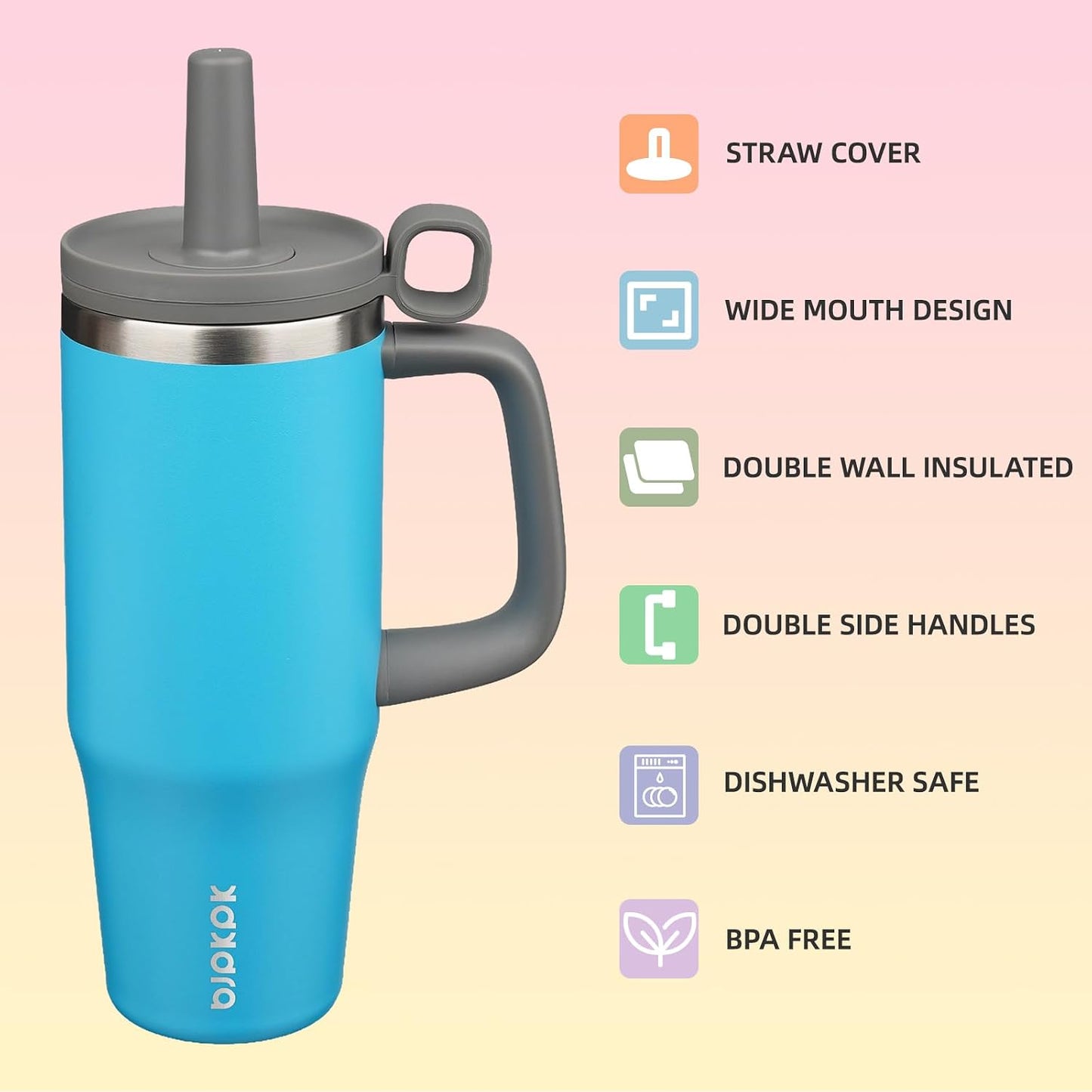 32 oz Insulated Tumbler with Handle, Straw & Lid, Stainless Steel | Leak Proof, Travel, Thermal, Double Wall Vacuum, Keeps Hot/Cold, Spill Proof, BPA Free, Dishwasher Safe, Camping, Navy Blue
