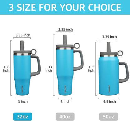 32 oz Insulated Tumbler with Handle, Straw & Lid, Stainless Steel | Leak Proof, Travel, Thermal, Double Wall Vacuum, Keeps Hot/Cold, Spill Proof, BPA Free, Dishwasher Safe, Camping, Navy Blue