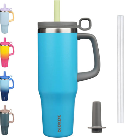 32 oz Insulated Tumbler with Handle, Straw & Lid, Stainless Steel | Leak Proof, Travel, Thermal, Double Wall Vacuum, Keeps Hot/Cold, Spill Proof, BPA Free, Dishwasher Safe, Camping, Navy Blue