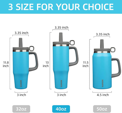 32 oz Insulated Tumbler with Handle, Straw & Lid, Stainless Steel | Leak Proof, Travel, Thermal, Double Wall Vacuum, Keeps Hot/Cold, Spill Proof, BPA Free, Dishwasher Safe, Camping, Navy Blue