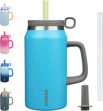 32 oz Insulated Tumbler with Handle, Straw & Lid, Stainless Steel | Leak Proof, Travel, Thermal, Double Wall Vacuum, Keeps Hot/Cold, Spill Proof, BPA Free, Dishwasher Safe, Camping, Navy Blue