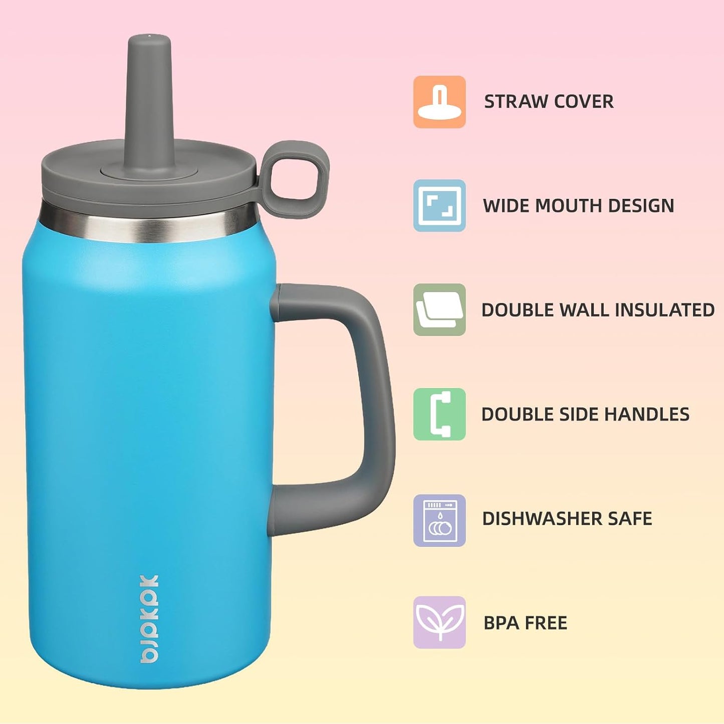 32 oz Insulated Tumbler with Handle, Straw & Lid, Stainless Steel | Leak Proof, Travel, Thermal, Double Wall Vacuum, Keeps Hot/Cold, Spill Proof, BPA Free, Dishwasher Safe, Camping, Navy Blue