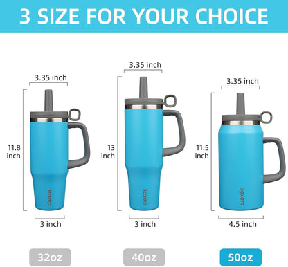 32 oz Insulated Tumbler with Handle, Straw & Lid, Stainless Steel | Leak Proof, Travel, Thermal, Double Wall Vacuum, Keeps Hot/Cold, Spill Proof, BPA Free, Dishwasher Safe, Camping, Navy Blue