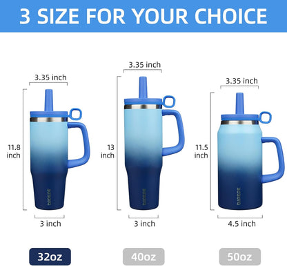 32 oz Insulated Tumbler with Handle, Straw & Lid, Stainless Steel | Leak Proof, Travel, Thermal, Double Wall Vacuum, Keeps Hot/Cold, Spill Proof, BPA Free, Dishwasher Safe, Camping, Navy Blue