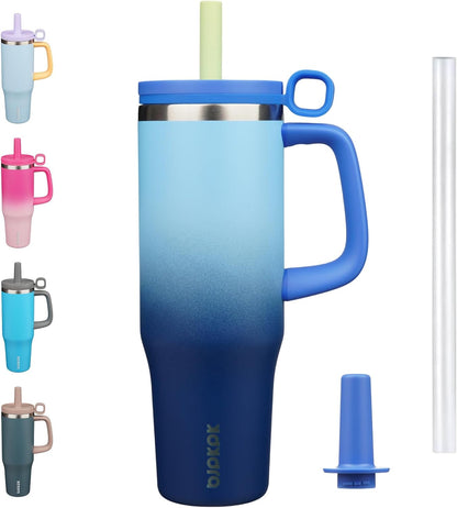 32 oz Insulated Tumbler with Handle, Straw & Lid, Stainless Steel | Leak Proof, Travel, Thermal, Double Wall Vacuum, Keeps Hot/Cold, Spill Proof, BPA Free, Dishwasher Safe, Camping, Navy Blue