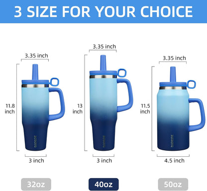 32 oz Insulated Tumbler with Handle, Straw & Lid, Stainless Steel | Leak Proof, Travel, Thermal, Double Wall Vacuum, Keeps Hot/Cold, Spill Proof, BPA Free, Dishwasher Safe, Camping, Navy Blue