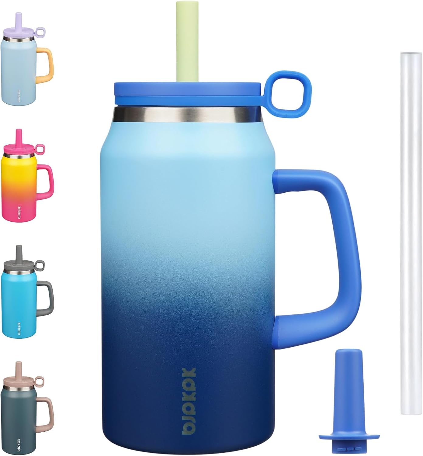 32 oz Insulated Tumbler with Handle, Straw & Lid, Stainless Steel | Leak Proof, Travel, Thermal, Double Wall Vacuum, Keeps Hot/Cold, Spill Proof, BPA Free, Dishwasher Safe, Camping, Navy Blue