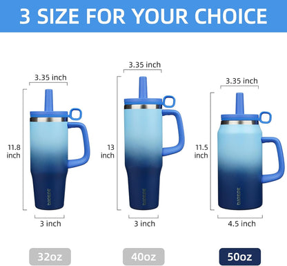 32 oz Insulated Tumbler with Handle, Straw & Lid, Stainless Steel | Leak Proof, Travel, Thermal, Double Wall Vacuum, Keeps Hot/Cold, Spill Proof, BPA Free, Dishwasher Safe, Camping, Navy Blue
