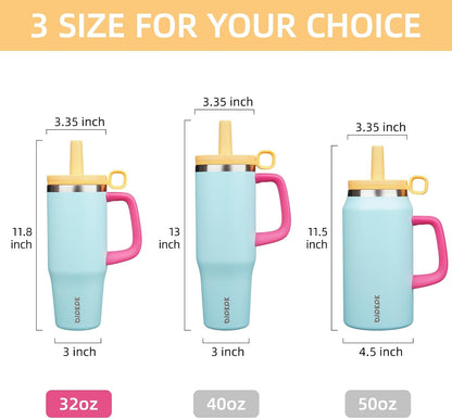 32 oz Insulated Tumbler with Handle, Straw & Lid, Stainless Steel | Leak Proof, Travel, Thermal, Double Wall Vacuum, Keeps Hot/Cold, Spill Proof, BPA Free, Dishwasher Safe, Camping, Navy Blue