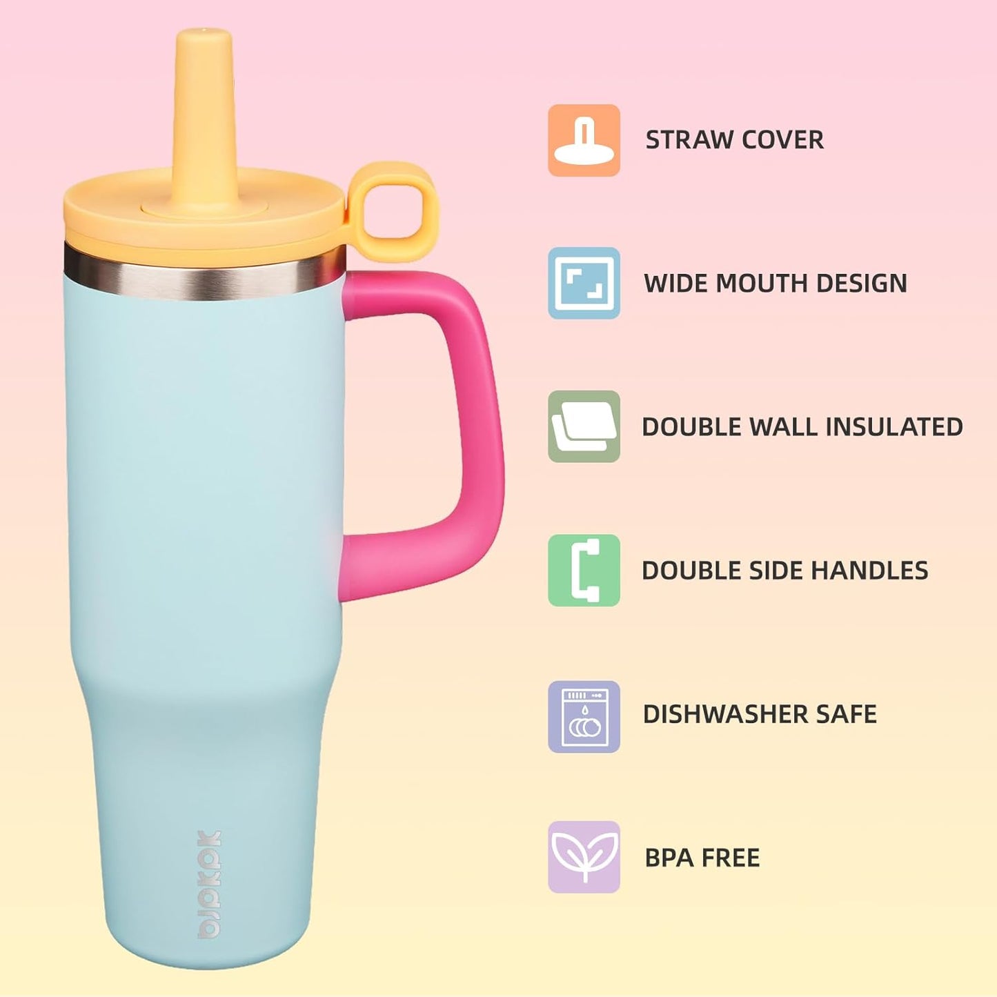 32 oz Insulated Tumbler with Handle, Straw & Lid, Stainless Steel | Leak Proof, Travel, Thermal, Double Wall Vacuum, Keeps Hot/Cold, Spill Proof, BPA Free, Dishwasher Safe, Camping, Navy Blue