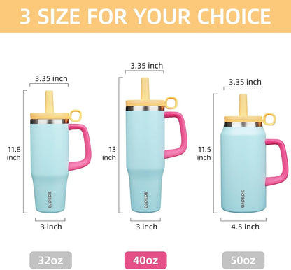 32 oz Insulated Tumbler with Handle, Straw & Lid, Stainless Steel | Leak Proof, Travel, Thermal, Double Wall Vacuum, Keeps Hot/Cold, Spill Proof, BPA Free, Dishwasher Safe, Camping, Navy Blue