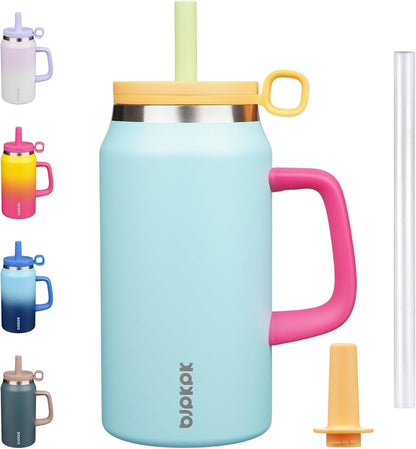 32 oz Insulated Tumbler with Handle, Straw & Lid, Stainless Steel | Leak Proof, Travel, Thermal, Double Wall Vacuum, Keeps Hot/Cold, Spill Proof, BPA Free, Dishwasher Safe, Camping, Navy Blue