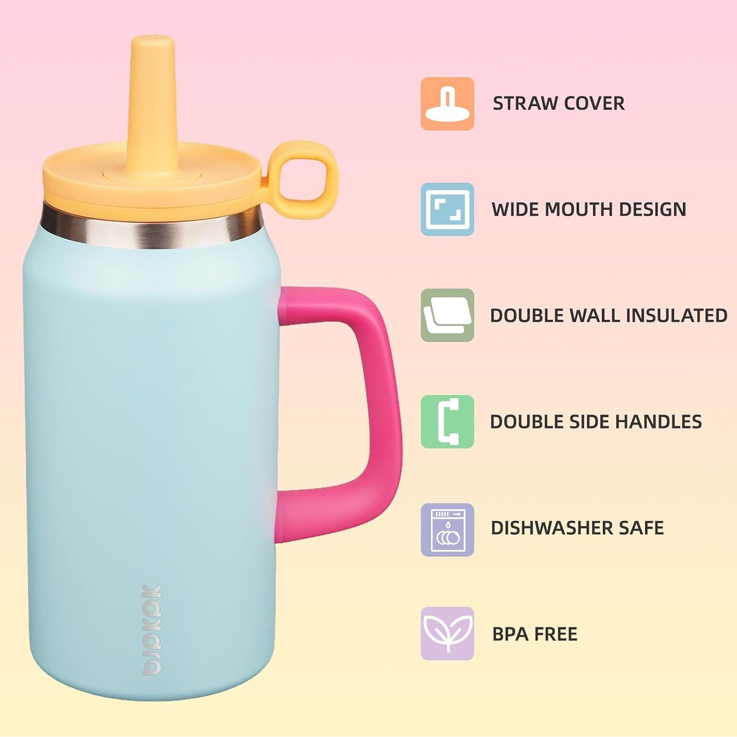 32 oz Insulated Tumbler with Handle, Straw & Lid, Stainless Steel | Leak Proof, Travel, Thermal, Double Wall Vacuum, Keeps Hot/Cold, Spill Proof, BPA Free, Dishwasher Safe, Camping, Navy Blue