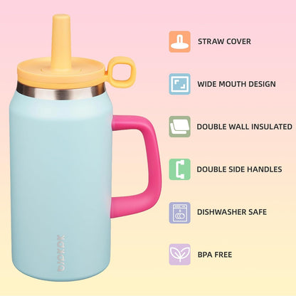 32 oz Insulated Tumbler with Handle, Straw & Lid, Stainless Steel | Leak Proof, Travel, Thermal, Double Wall Vacuum, Keeps Hot/Cold, Spill Proof, BPA Free, Dishwasher Safe, Camping, Navy Blue