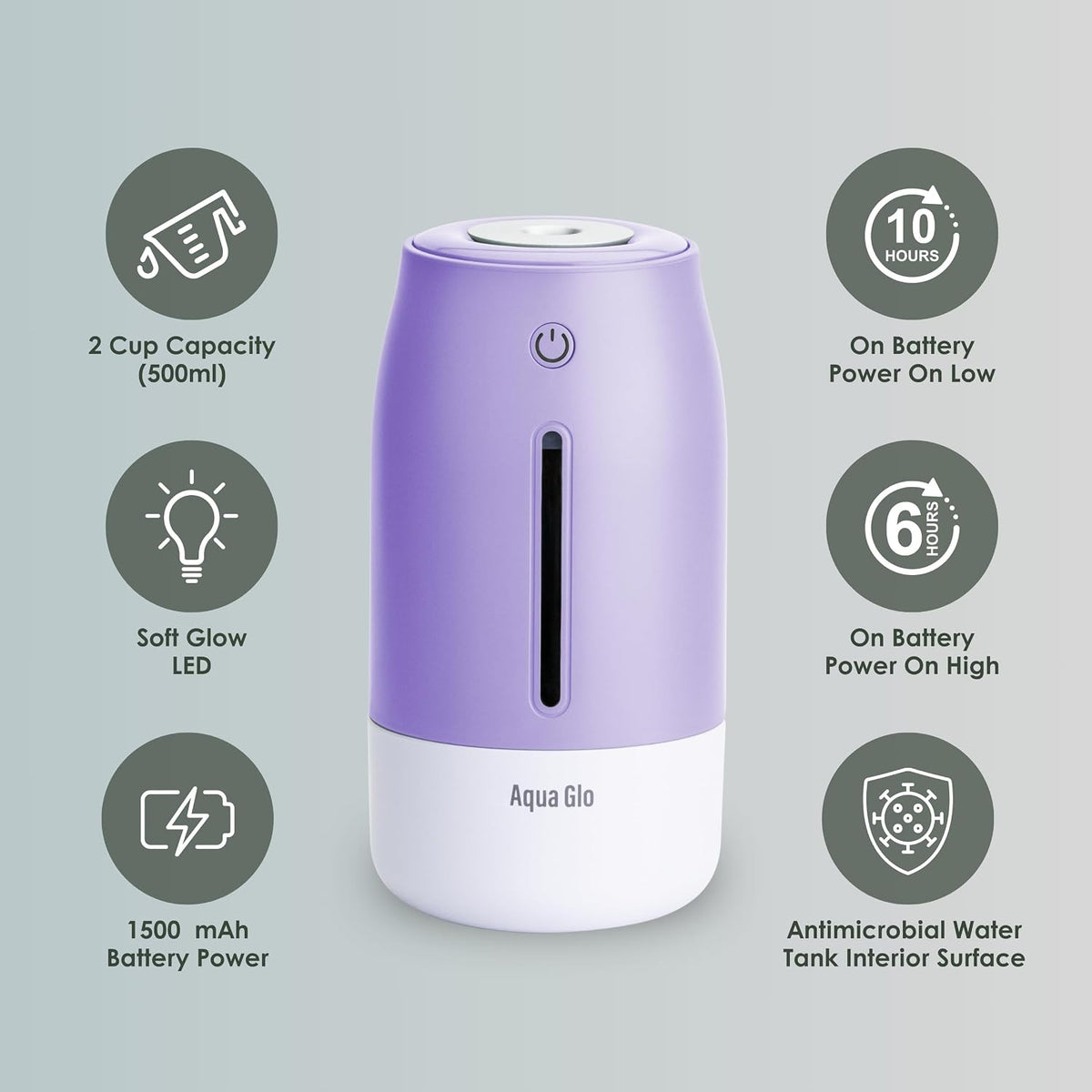 Aqua Glo Personal, Portable Humidifiers for Bedroom, Lavender