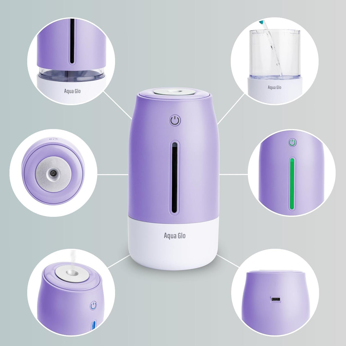 Aqua Glo Personal, Portable Humidifiers for Bedroom, Lavender