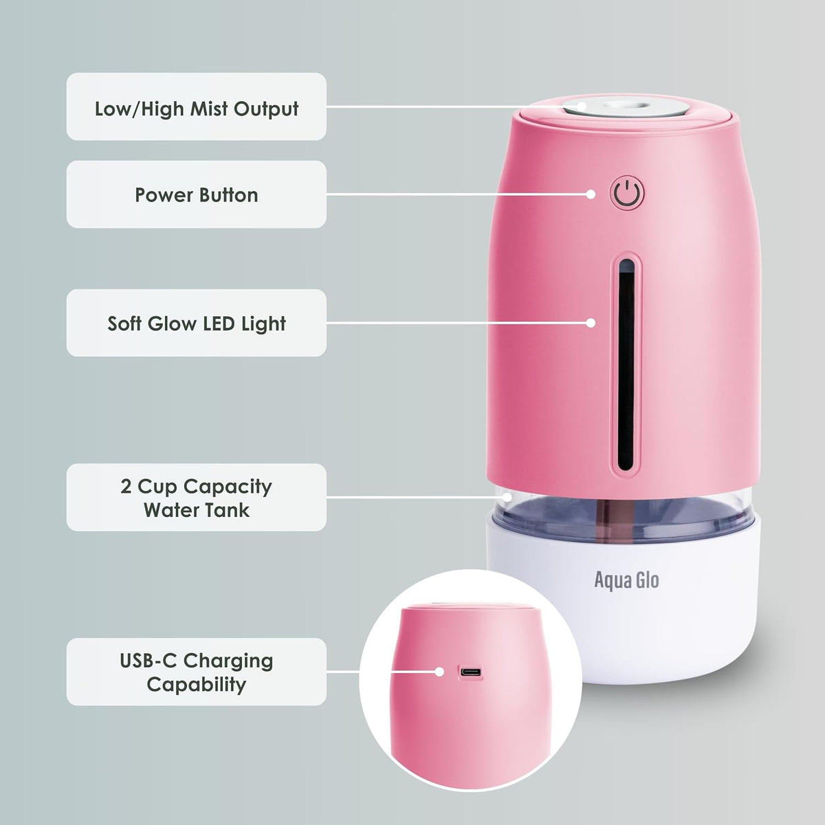 Aqua Glo Personal, Portable Humidifiers for Bedroom, Lavender
