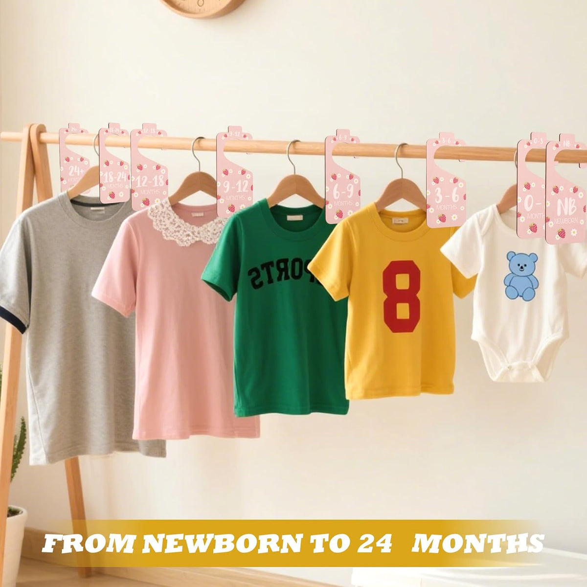 8pcs Baby Closet Dividers, Wooden Baby Clothes Organizer Double Sided Nursery Closet Dividers for Babies Boy Girl Wardrobe Organization