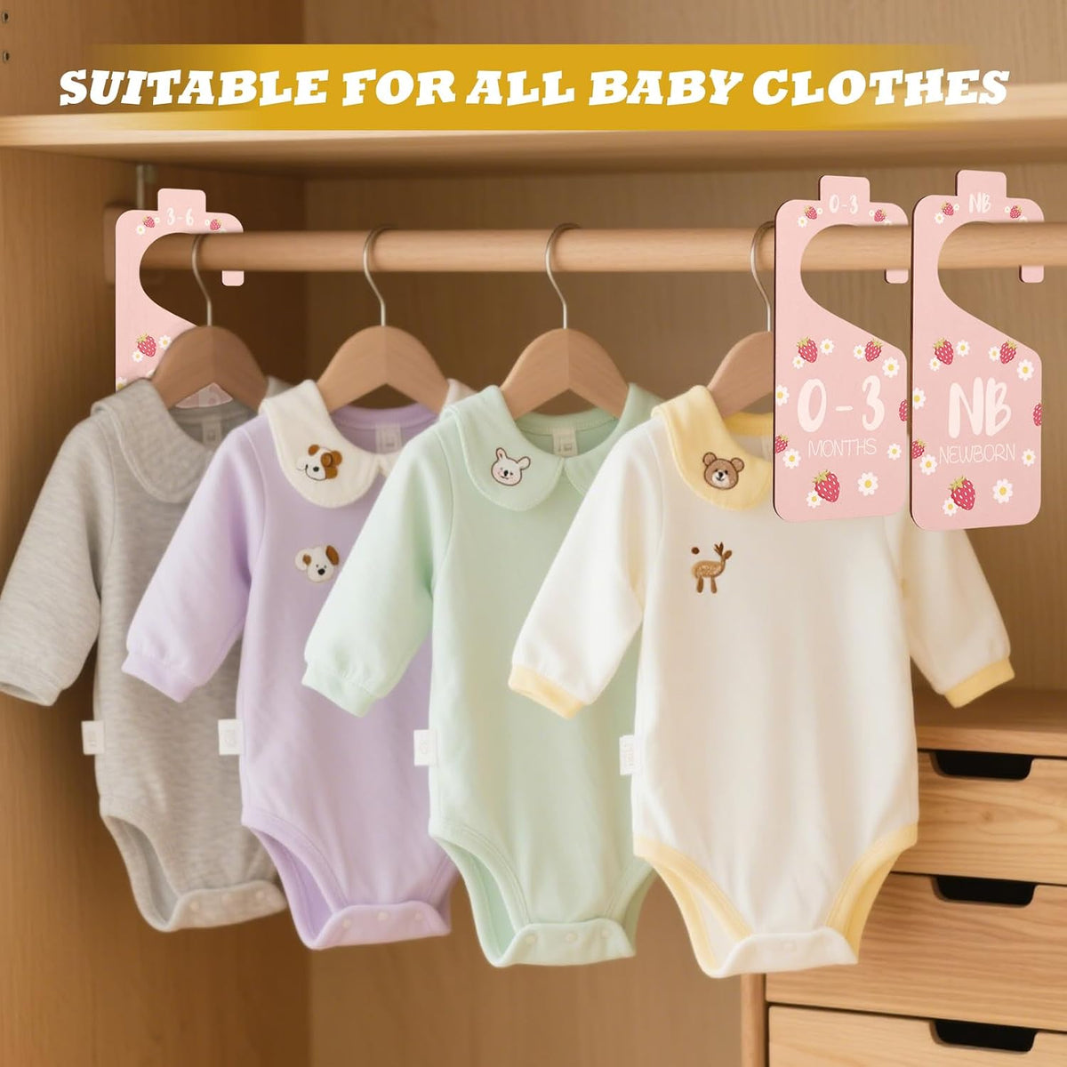 8pcs Baby Closet Dividers, Wooden Baby Clothes Organizer Double Sided Nursery Closet Dividers for Babies Boy Girl Wardrobe Organization