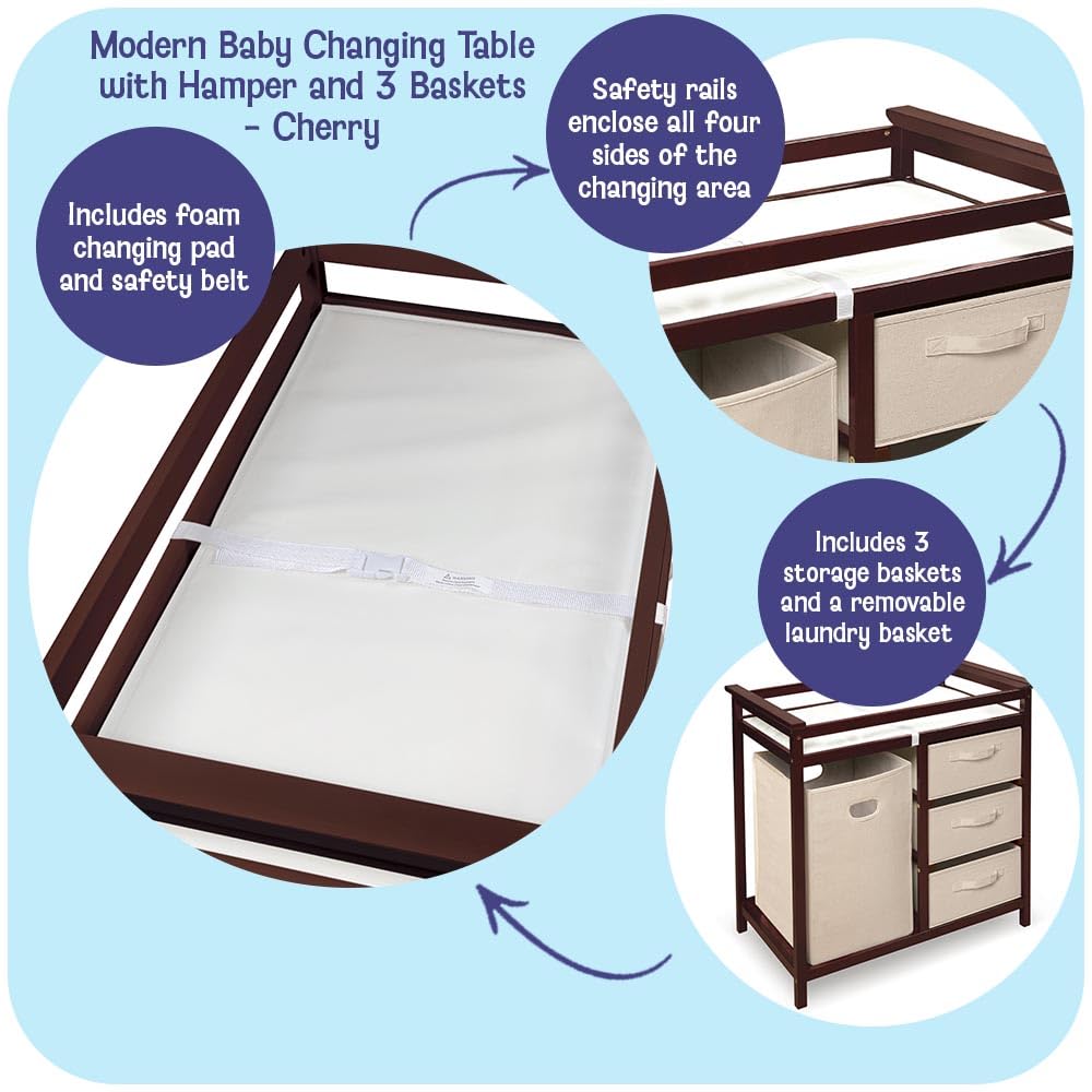 Baby Changing Table with Laundry Hamper & Storage - White
