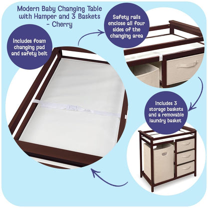 Baby Changing Table with Laundry Hamper & Storage - White