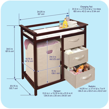 Baby Changing Table with Laundry Hamper & Storage - White
