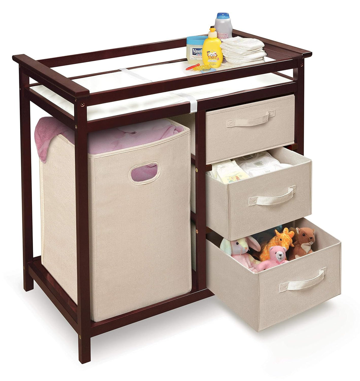Baby Changing Table with Laundry Hamper & Storage - White