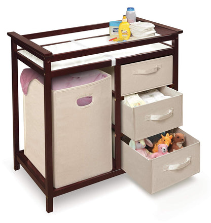 Baby Changing Table with Laundry Hamper & Storage - White
