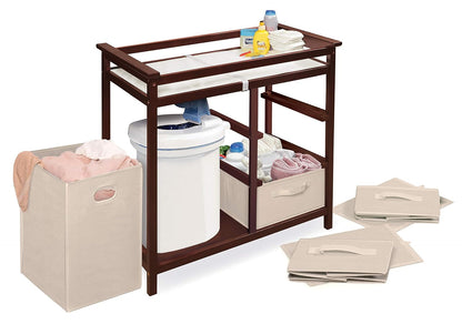 Baby Changing Table with Laundry Hamper & Storage - White