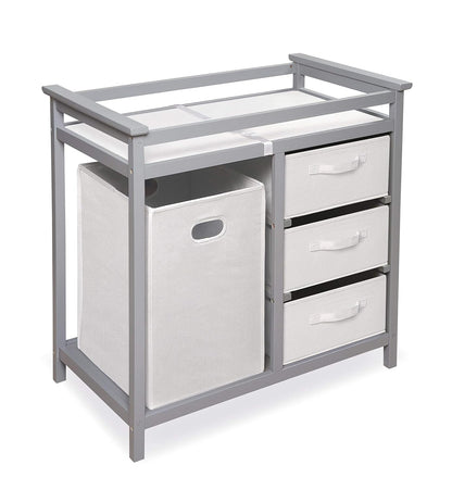 Baby Changing Table with Laundry Hamper & Storage - White
