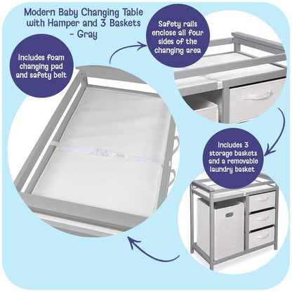 Baby Changing Table with Laundry Hamper & Storage - White
