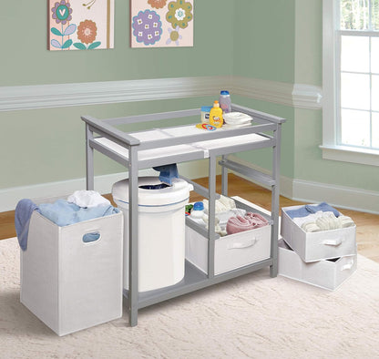 Baby Changing Table with Laundry Hamper & Storage - White