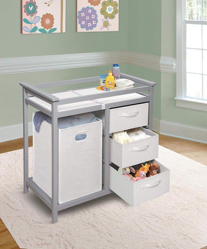 Baby Changing Table with Laundry Hamper & Storage - White