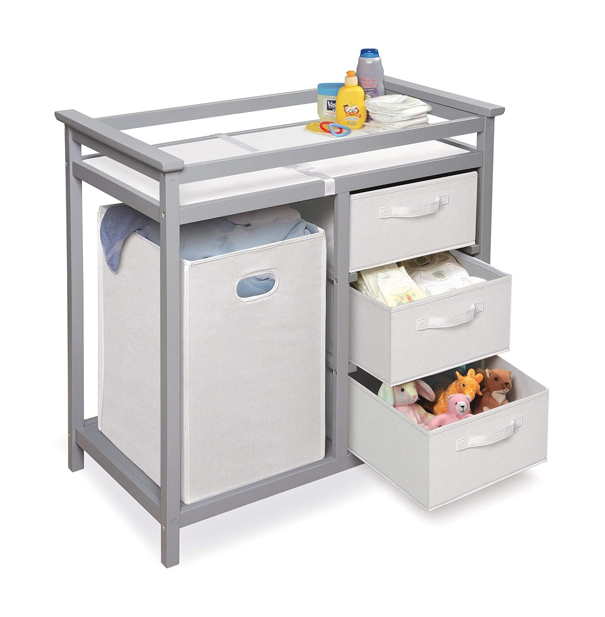 Baby Changing Table with Laundry Hamper & Storage - White