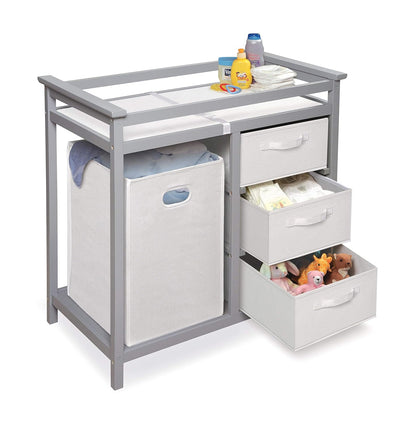 Baby Changing Table with Laundry Hamper & Storage - White