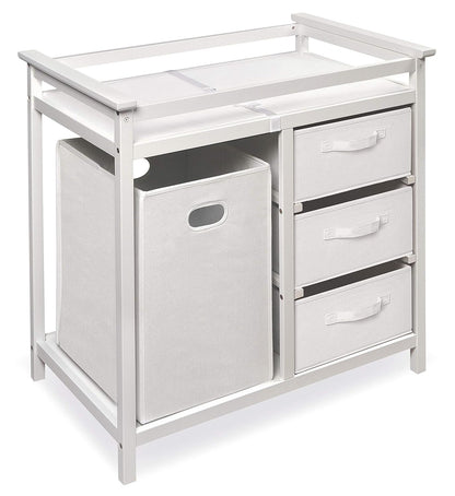 Baby Changing Table with Laundry Hamper & Storage - White
