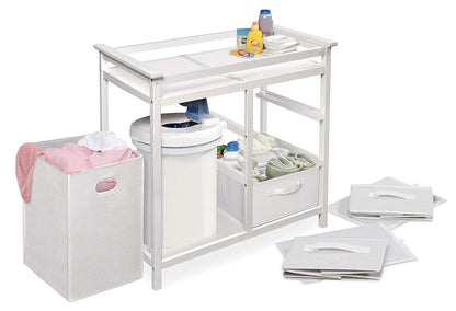 Baby Changing Table with Laundry Hamper & Storage - White