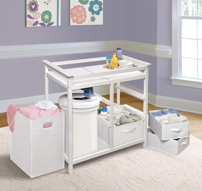 Baby Changing Table with Laundry Hamper & Storage - White