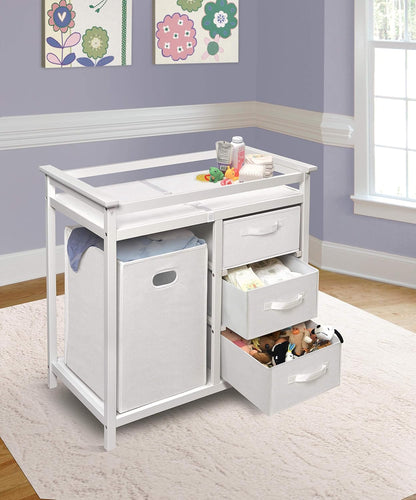 Baby Changing Table with Laundry Hamper & Storage - White