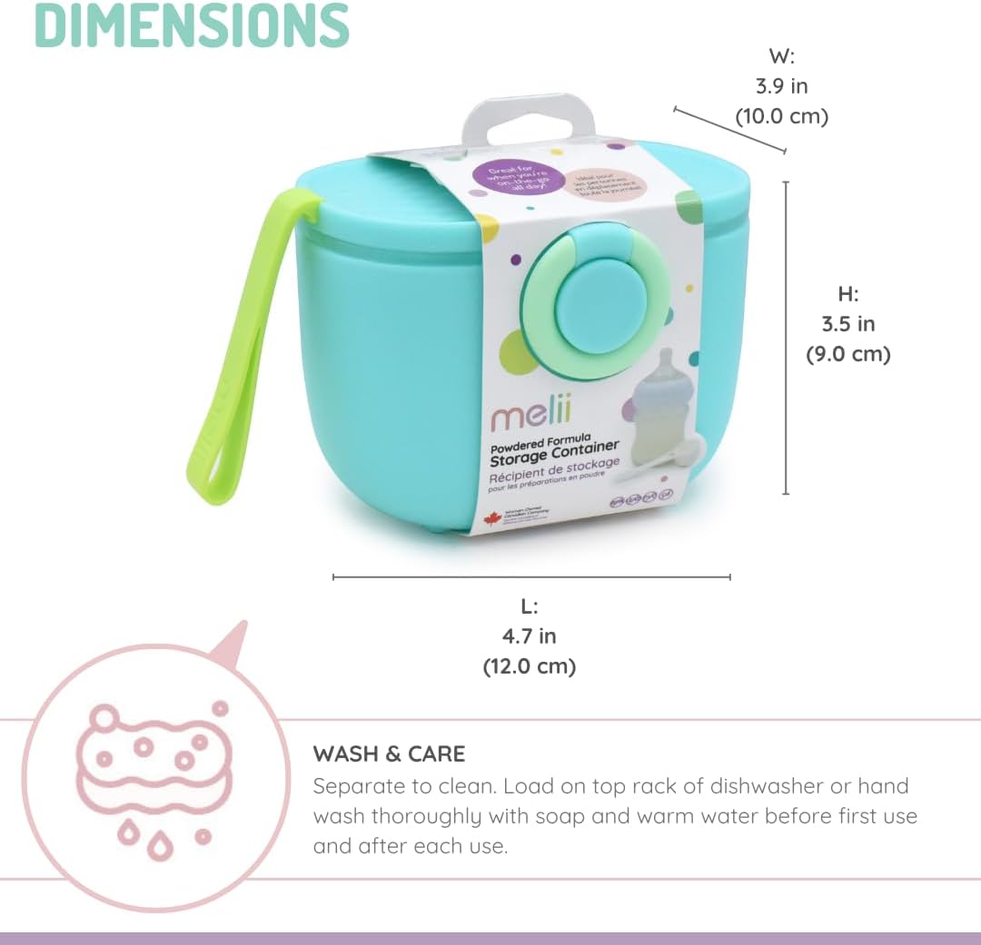 Baby Formula Storage Container with Integrated Scoop, Airtight, Leakproof, Portable with Handle, 400ml / 13.5oz Capacity, Blue