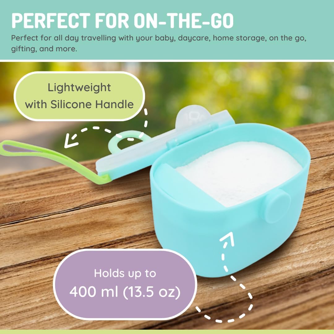 Baby Formula Storage Container with Integrated Scoop, Airtight, Leakproof, Portable with Handle, 400ml / 13.5oz Capacity, Blue