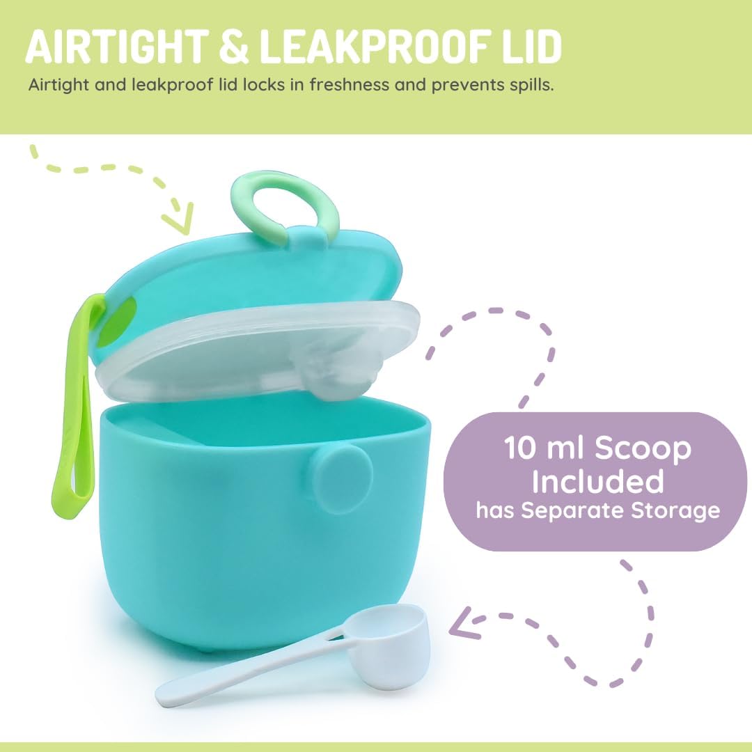 Baby Formula Storage Container with Integrated Scoop, Airtight, Leakproof, Portable with Handle, 400ml / 13.5oz Capacity, Blue