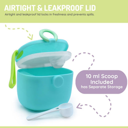 Baby Formula Storage Container with Integrated Scoop, Airtight, Leakproof, Portable with Handle, 400ml / 13.5oz Capacity, Blue