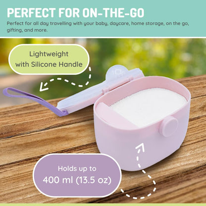 Baby Formula Storage Container with Integrated Scoop, Airtight, Leakproof, Portable with Handle, 400ml / 13.5oz Capacity, Blue