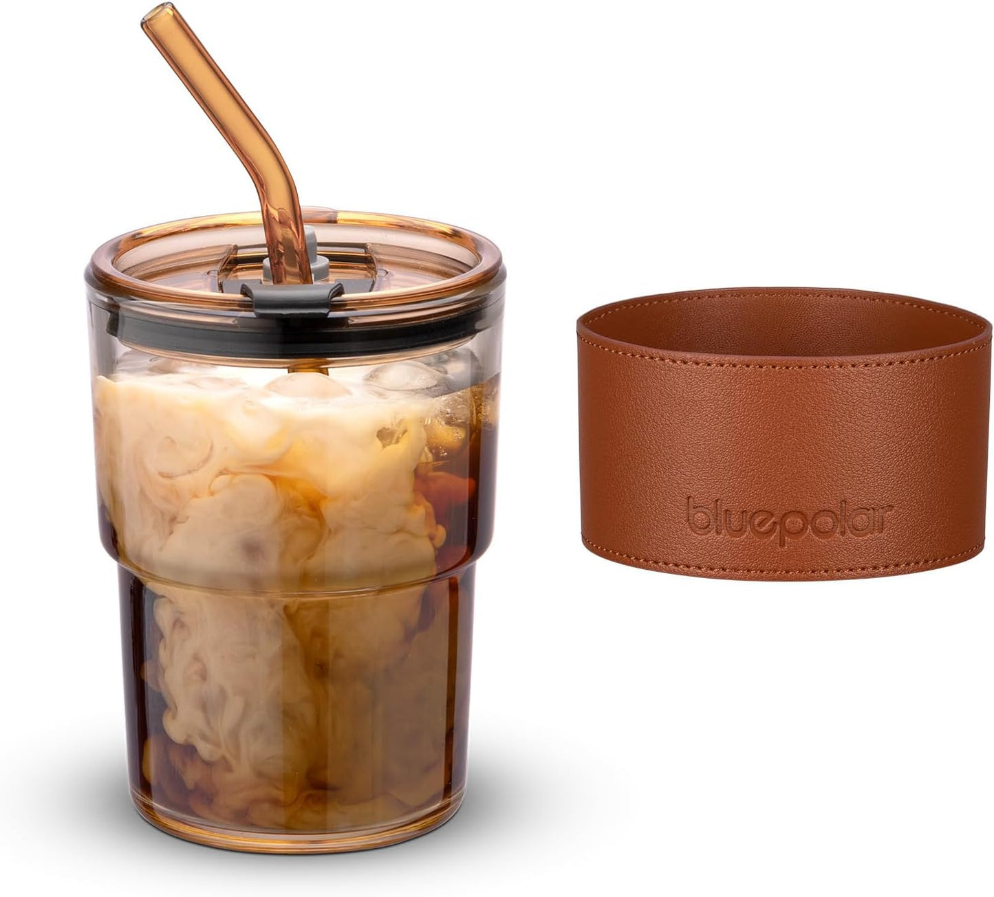 13oz/400ml Tumbler Water Glass, Cups with Straw and Lid Sealed Carry on for Coffee, Iced Tea, Thick Wall Insulated Glass Cup (Amber)…