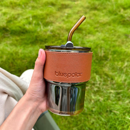 13oz/400ml Tumbler Water Glass, Cups with Straw and Lid Sealed Carry on for Coffee, Iced Tea, Thick Wall Insulated Glass Cup (Amber)…