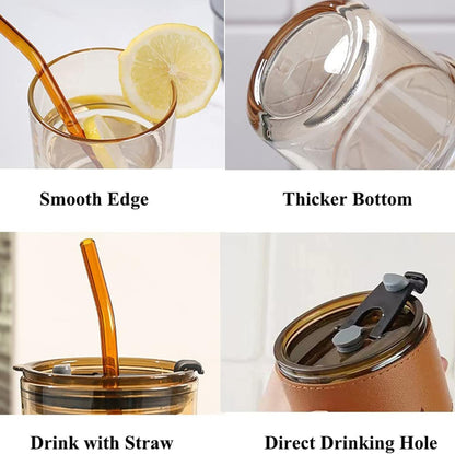 13oz/400ml Tumbler Water Glass, Cups with Straw and Lid Sealed Carry on for Coffee, Iced Tea, Thick Wall Insulated Glass Cup (Amber)…