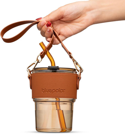 13oz/400ml Tumbler Water Glass, Cups with Straw and Lid Sealed Carry on for Coffee, Iced Tea, Thick Wall Insulated Glass Cup (Amber)…