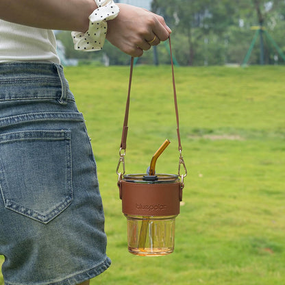 13oz/400ml Tumbler Water Glass, Cups with Straw and Lid Sealed Carry on for Coffee, Iced Tea, Thick Wall Insulated Glass Cup (Amber)…